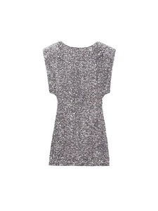 Chic silver sequin mini dress for parties featuring a sleeveless Y2K style slim fit design