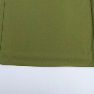 Detailed view of olive green ruched dress featuring premium woven fabric and neat hem stitching