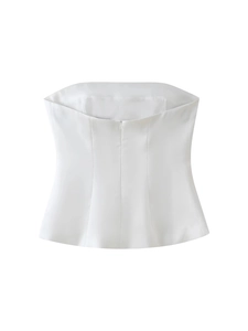 White Y2K strapless tube top with pleated design and flattering slim fit waist