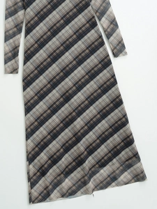 Robe longue à manches longues pour femmes en tissu mesh semi-transparent à carreaux