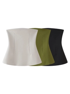 Women Strapless Peplum Top Y2K Style Cotton Slim Fit Solid Color Corset Bustier Summer Sleeveless Streetwear Clothing Top
