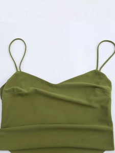 Grass green backless slip dress with textured fabric and elegant V-neckline detail