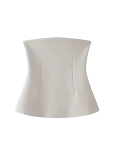 Minimalist white Y2K off-shoulder corset top with peplum hem and pleated design