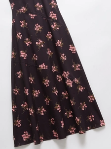 Abito lungo floreale francese schiena scoperta nero con stampa fiori rosa