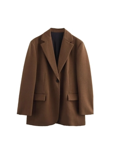 Women Oversized Solid Color Notched Lapel Blazer Jacket Single Breasted Long Sleeve Casual Office Commuter Outerwear