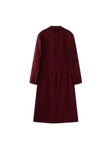 Cappotto lungo da donna bordeaux sfiancato in lana con spacco posteriore e polsini con bottoni