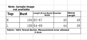 Tableau des tailles pour chemise brodée montrant les mesures M/L en denim 100% tencel