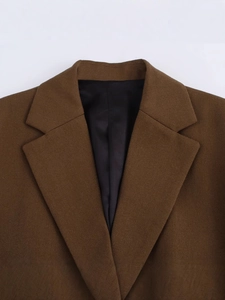 Classic dark brown notch lapel blazer with premium twill texture and sleek black lining