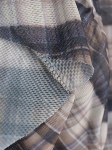 Women's spring plaid mesh top featuring a pleated texture and sheer checkered fabric
