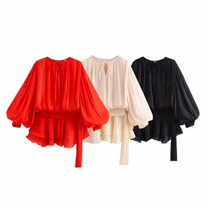 Detailed comparison of three colors showing puff sleeves and ruffled hem on mini dresses