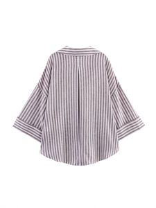Chemise décontractée oversize à rayures marron pour femme avec ourlet arrondi
