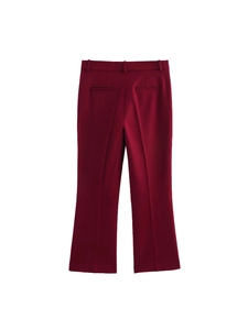 Vue arrière du pantalon évasé taille haute bordeaux pour femmes style mode printemps