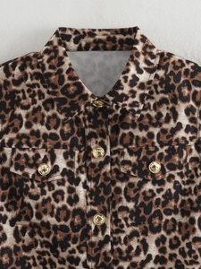Retro leopard print sleeveless vest jacket with lapel collar and golden buttons