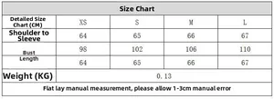 Detailed size chart for women's floral embroidered shirt with XS-L measurements