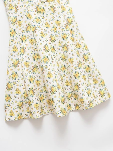 Floral print V-neck backless sundress in white with yellow and blue flower patterns