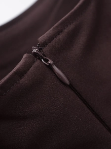 Brown slim-fit dress featuring a high-quality invisible zipper and pleated woven fabric
