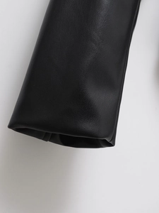 Slim fit black PU leather jacket featuring detailed cuffs and premium textured grain