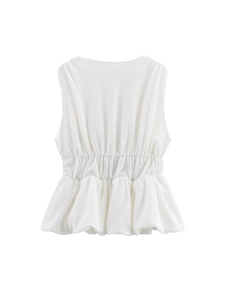 Haut blanc sans manches avec taille élastique et ourlet à basque, collection printemps 2025