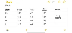 Size guide table for V-neck sleeveless maxi dress with chest and length measurements