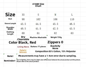 Size chart for hollow embroidered long sleeve shirt with detailed product measurements