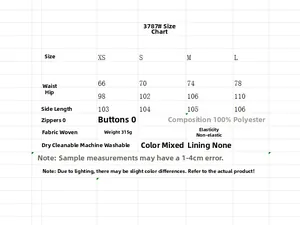 Size guide table for high waist straight trousers showing XS to L measurements and care info