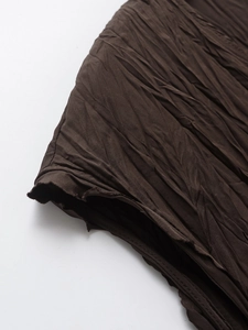 Fashionable V-neck sleeveless brown maxi dress with pleated fabric texture detail