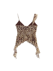 Chic leopard print camisole with asymmetric ruffles and slim fit for women's summer style