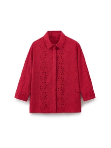 Women Elegant Hollow Out Embroidery Blouse Long Sleeve Turn Down Collar Button Up Cotton Blend Shirt Fashion Casual Top