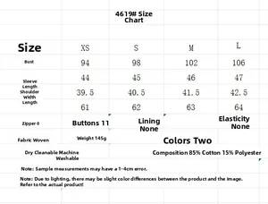 Detailed size chart for long sleeve hollow embroidery shirt with measurement table