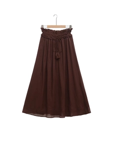 Women's Bohemian High Waisted Maxi Skirt Solid Color Pleated A-Line Long Skirt With Tassel Tie Elastic Waist For Summer