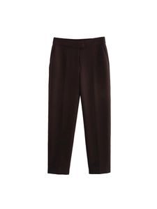 Pantalon vintage femme marron foncé à taille haute avec jambe droite et pli avant marqué