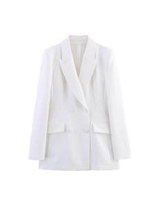 Blazer croisé blanc classique pour femme avec taille ajustée et poches à rabat