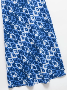 Robe longue d'été pour femmes avec imprimé floral géométrique bleu et blanc