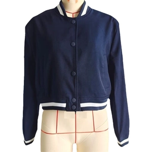 Slim fit navy blue Y2K utility jacket with white stripes and baseball collar design