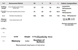 Detailed size chart for the women's cropped puffer vest showing length and chest measurements