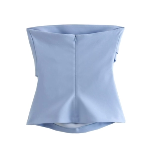 Detail view of light blue Y2K tube top featuring a centered back invisible zipper closure