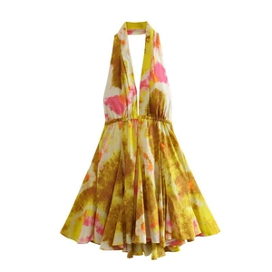 Abito Mini da Donna Sexy Estate Y2K Scollo a V Profondo all'Americana Schiena Scoperta Stampa Tie Dye Floreale Vita Alta a Trapezio per Vacanze Festa Clubwear