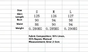 Tableau des tailles pour robe longue Y2K sans manches avec mesures du buste et taille