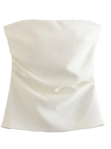 White Y2K tube top with ruched waist and minimalist slim fit design for women