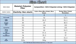 Detailed size chart for Y2K bomber jacket with 100% polyester fabric specifications