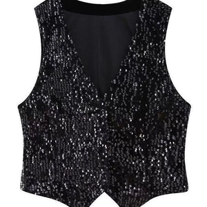 Damen Y2K Pailletten V-Ausschnitt Weste Elegant Slim Fit Glänzend Ärmellos Für Party Club Mode Streetwear Outfits