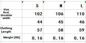 Size chart table for women's Y2K padded shoulder t-shirt showing S M L dimensions
