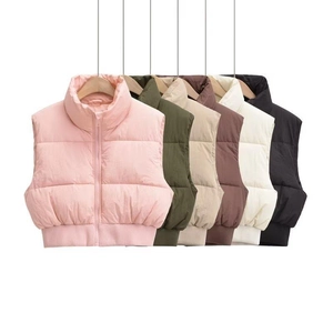 Women's Y2K Puffer Vest Stand Collar Zip Up Sleeveless Cropped Jacket Casual Warm Quilted Winter Gilet Outerwear