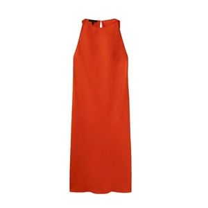 Robe midi orange sans manches à col licou avec silhouette évasée en A et fente au dos