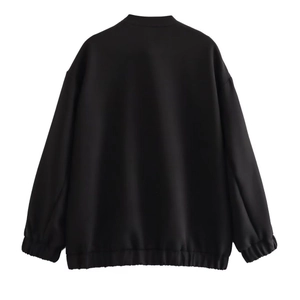 Relaxed fit Y2K bomber jacket for women in solid black with elasticated cuffs and hem