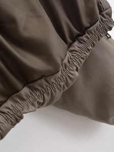Chaqueta bomber Y2K marrón oscuro con dobladillo elástico y tejido mate cortavientos