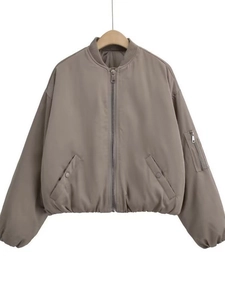 Chaqueta Bomber para Mujer Y2K Color Sólido Suelta Cuello Alto Borde Acanalado Cremallera Ropa de Abrigo Casual Abrigo Con Bolsillos