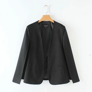 Women's black Y2K cape blazer jacket with split sleeves and a minimalist open-front design