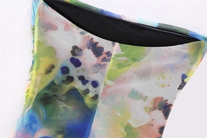 Detail view of Y2K floral print tube dress with ruched side and inner lining