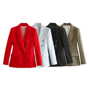 Slim fit double-breasted women blazer with gold embossed buttons in four colors